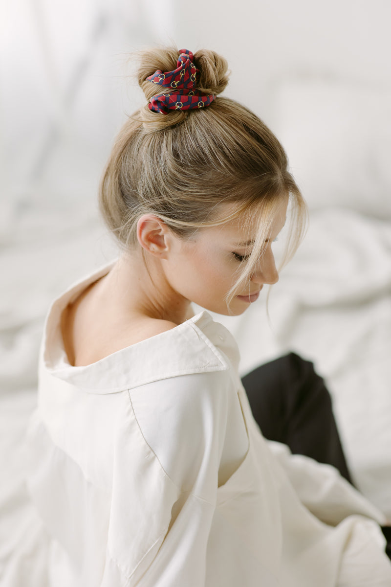Burgundy Print Natural Silk Scrunchie