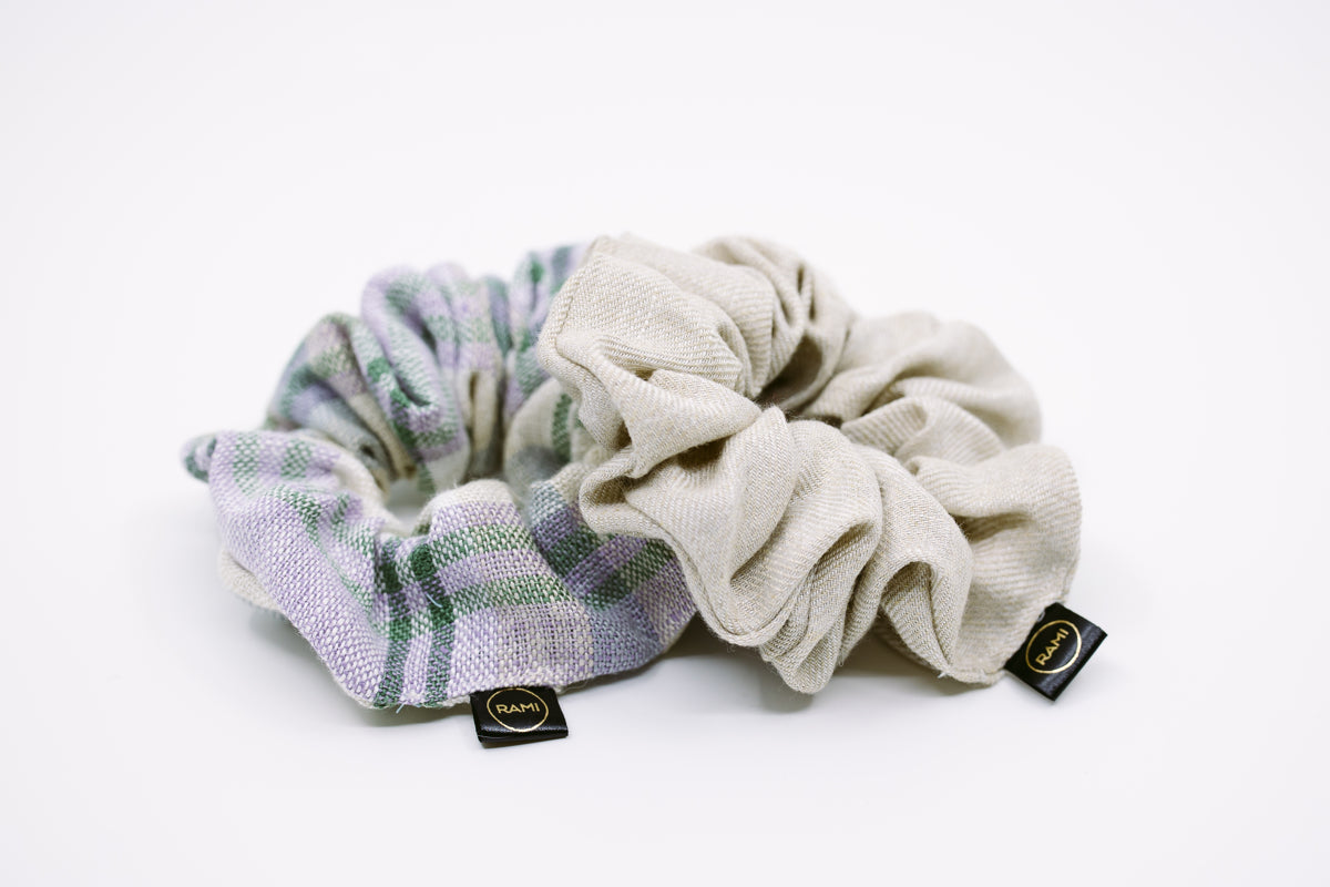 Tartan Pattern Linen Scrunchie