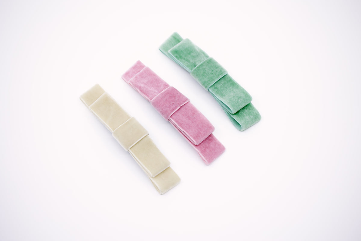 Pastel Pink Velvet Bow Barrette Mini