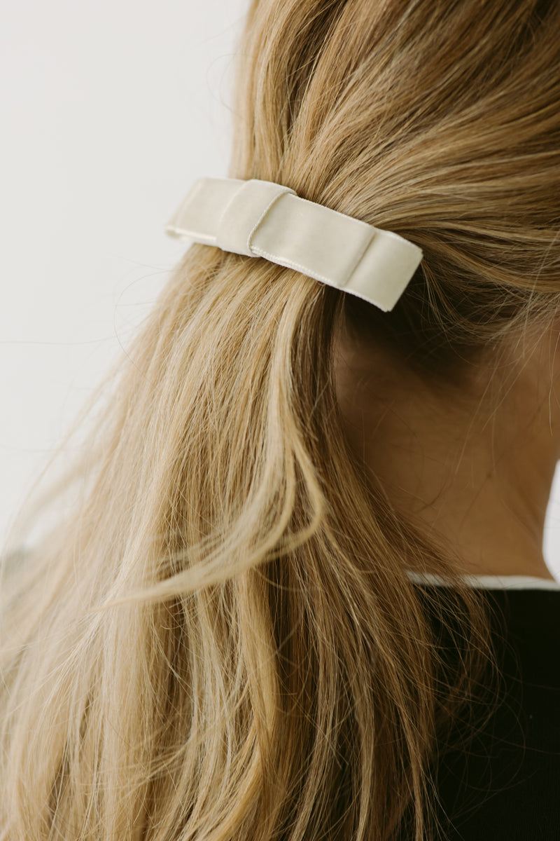 Sand Velvet Bow Barrette Mini