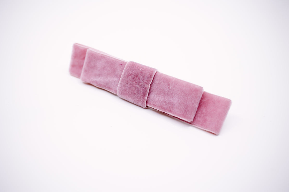 Pastel Pink Velvet Bow Barrette Mini