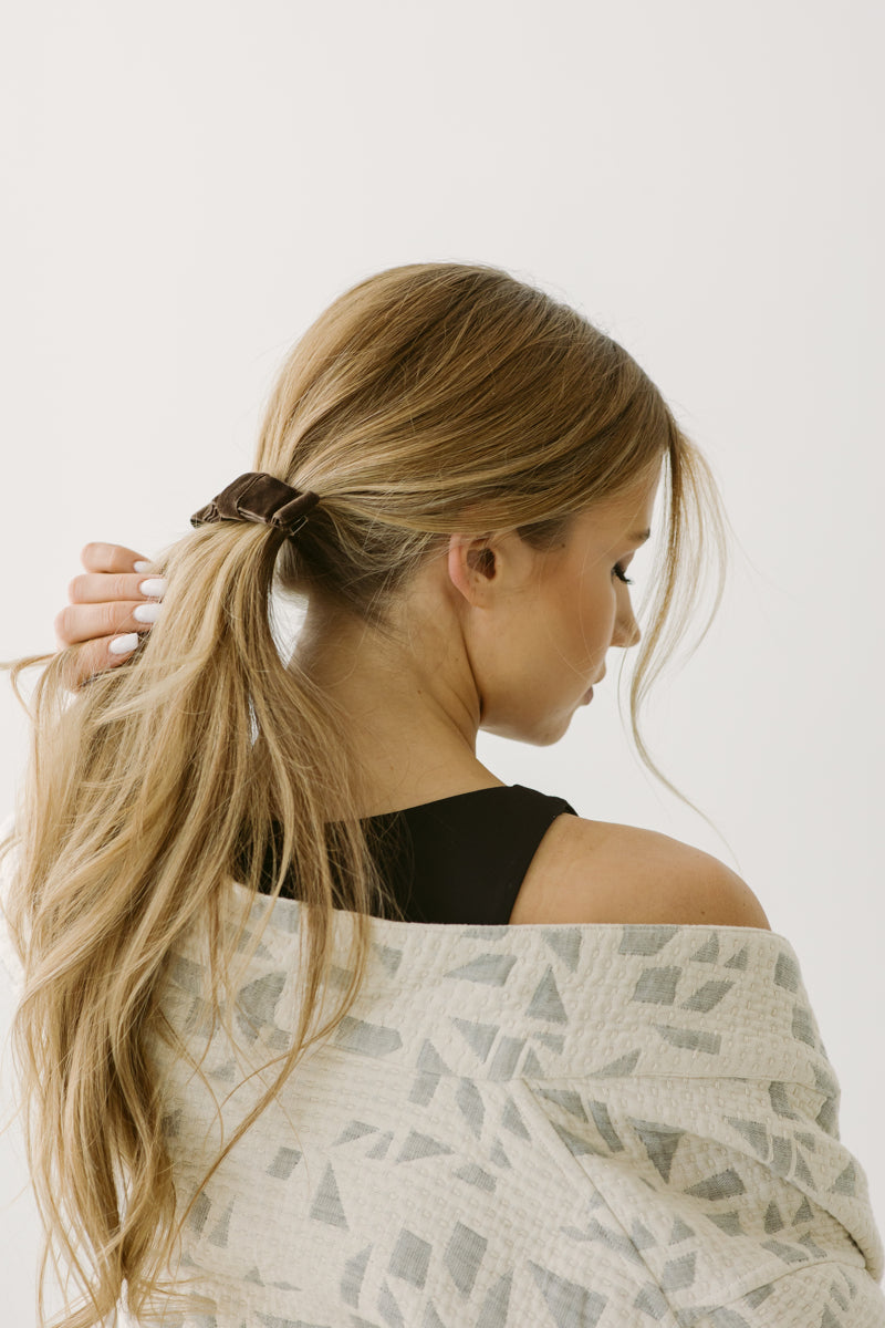 Brown Velvet Bow Barrette Mini