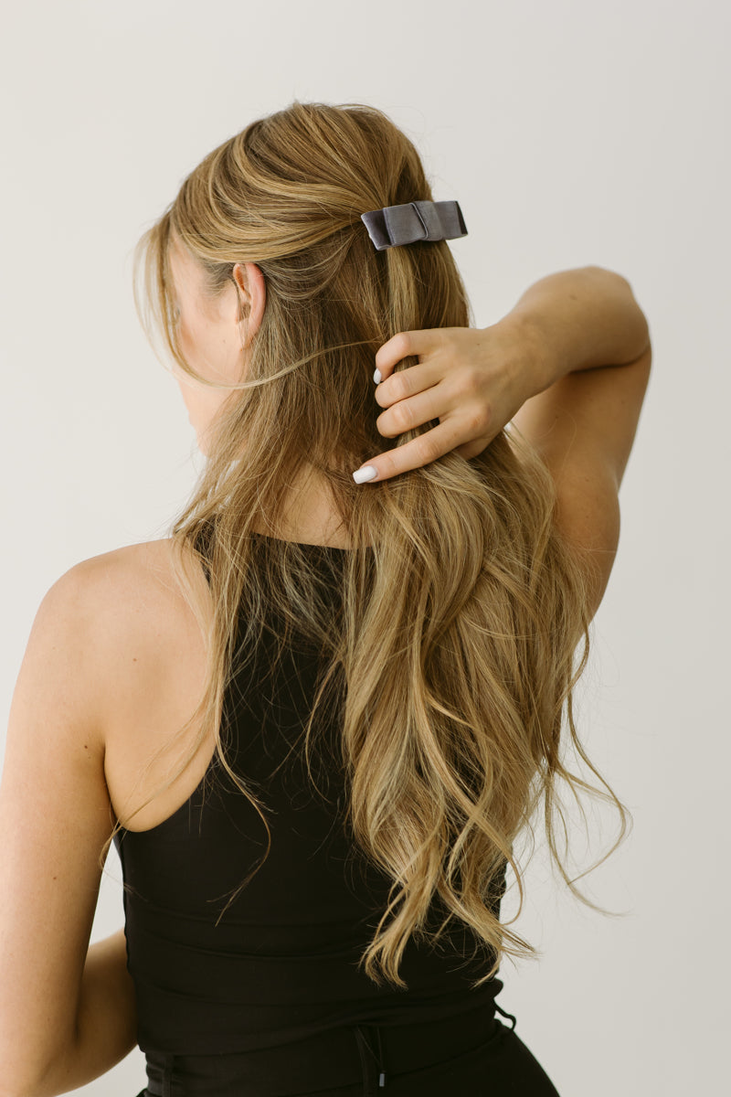 Dark Grey Velvet Bow Barrette Mini