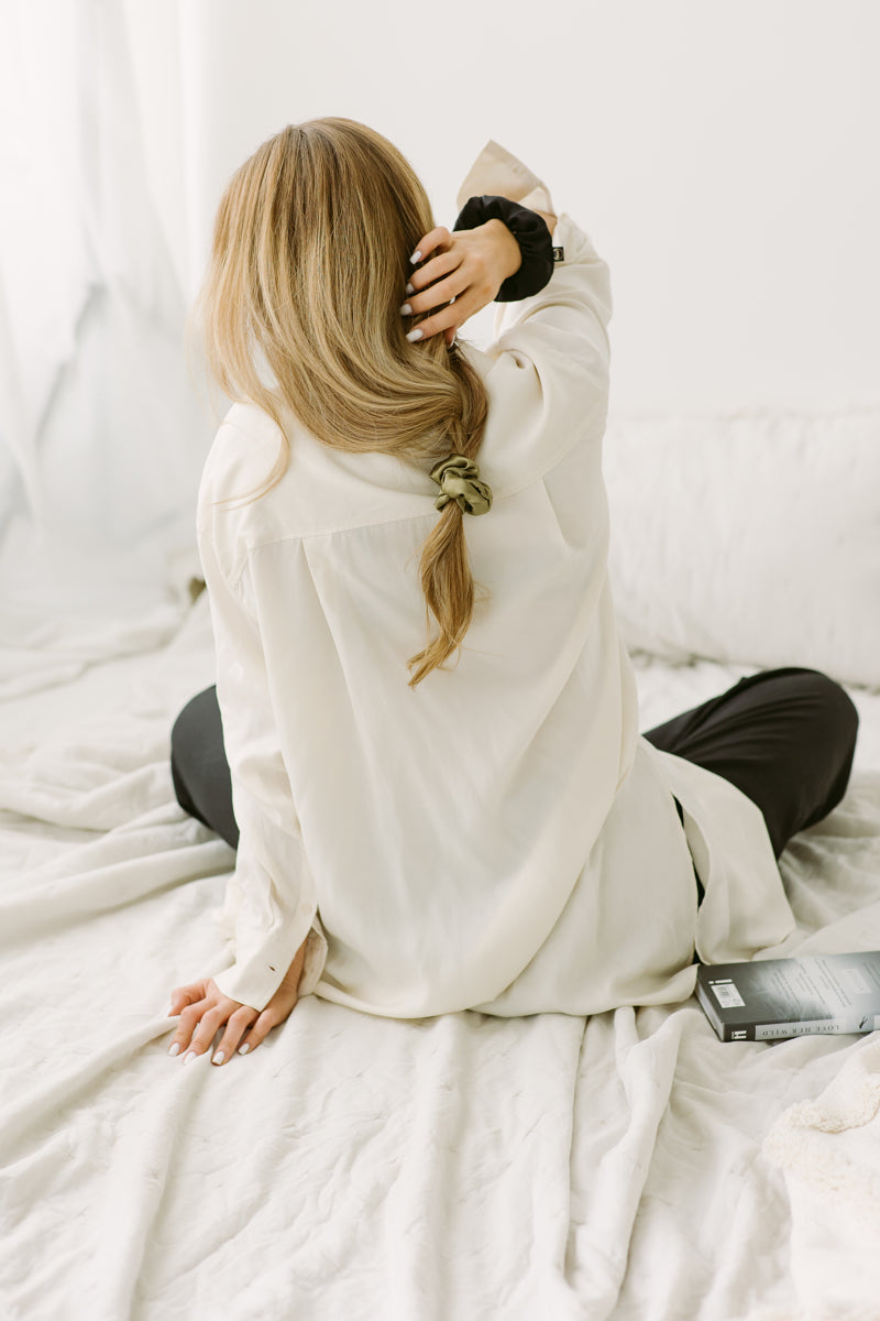 Olive Natural Silk Scrunchie