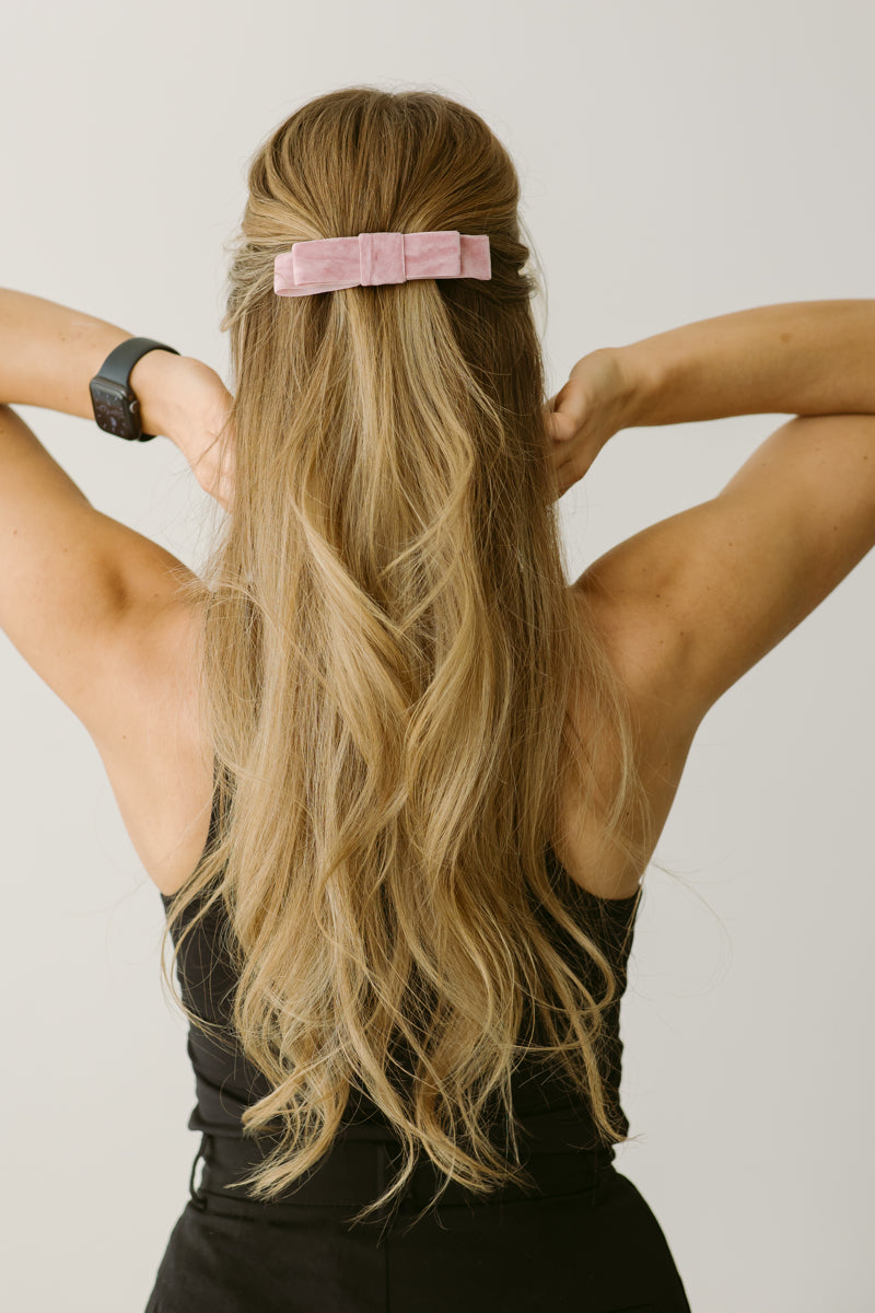 Pastel Pink Velvet Bow Barrette Mini