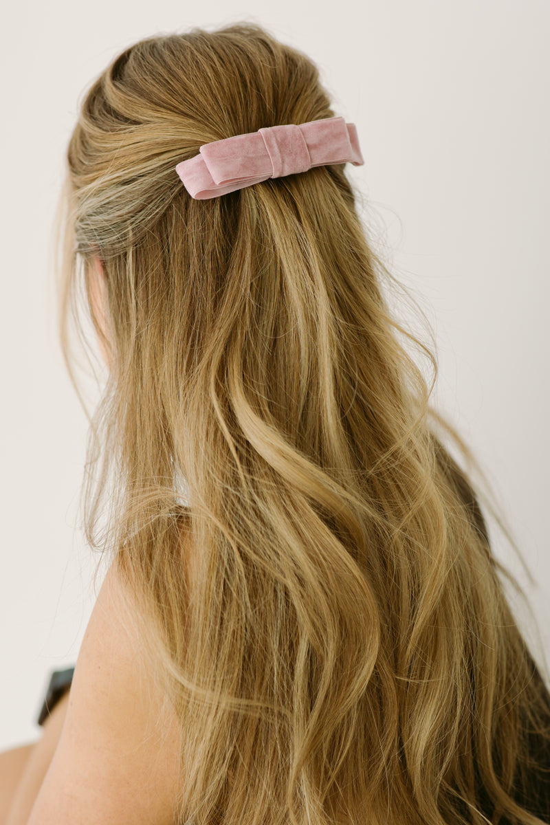 Pastel Pink Velvet Bow Barrette Mini