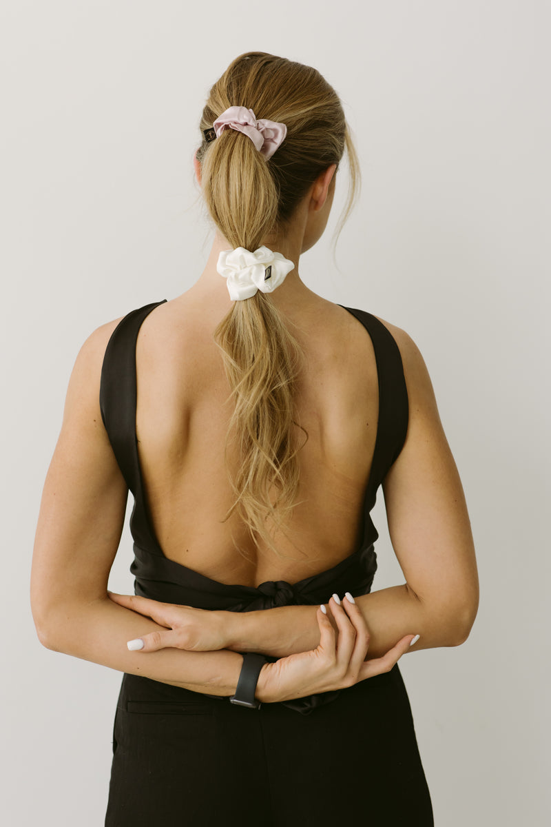 White Natural Silk Scrunchie